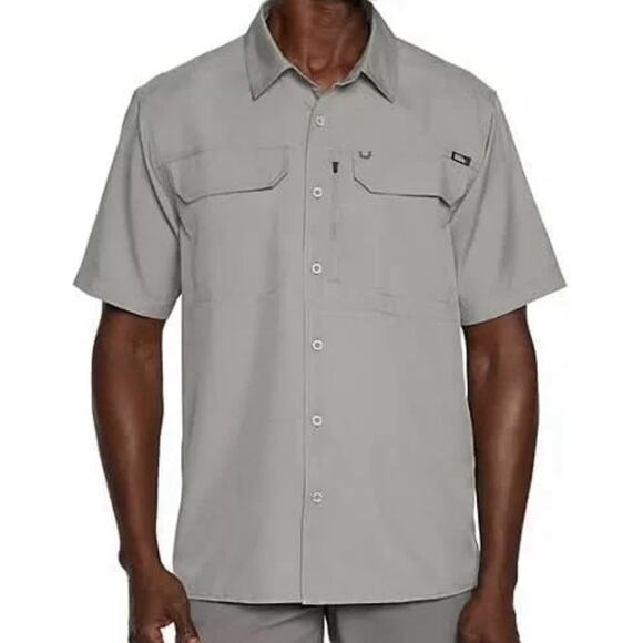 Eddie Bauer Shirt Mens XXL Gray Relaxed Fit Wicking Woven Tech UPF 50 Pockets - Picture 1 of 4